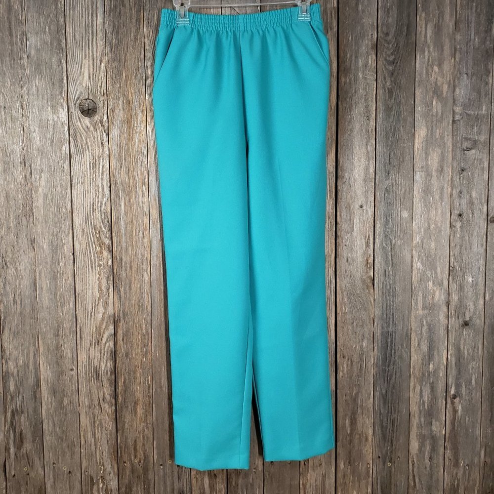 Donnkenny 12P 12S Women's Teal Green‎ Pull On Pants Petite Short Pockets